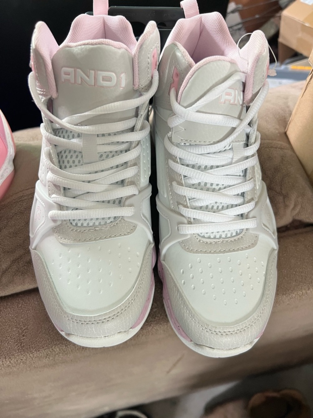 And1 Kids High-Top Sneakers in White and Light Pink